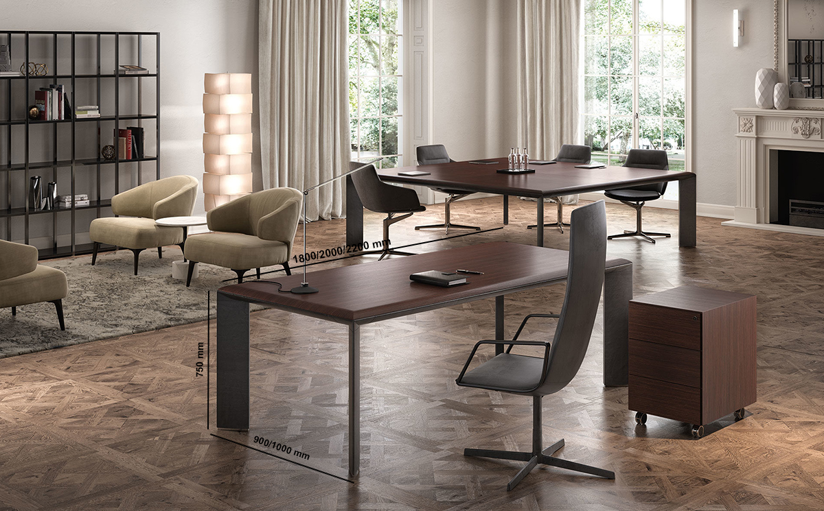 Naya – Executive Desk With Aluminium Legs And Optional Credenza Unit Naya – Executive Desk With Aluminium Legs And Optional Credenza Unit