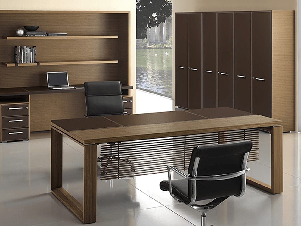 Ryder 1 – Executive Desk with Leather Details With Optional Credenza Unit