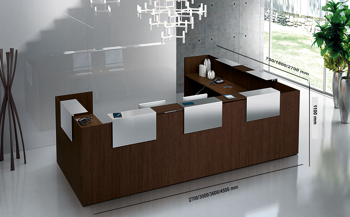 Zeus – Reception Desk In Dark Oak With Overhang Panel Size Img 02 Zeus – Reception Desk In Dark Oak With Overhang Panel Size Img 02
