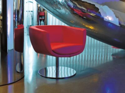Harlow – Low Armchair with Metal Swivel Base