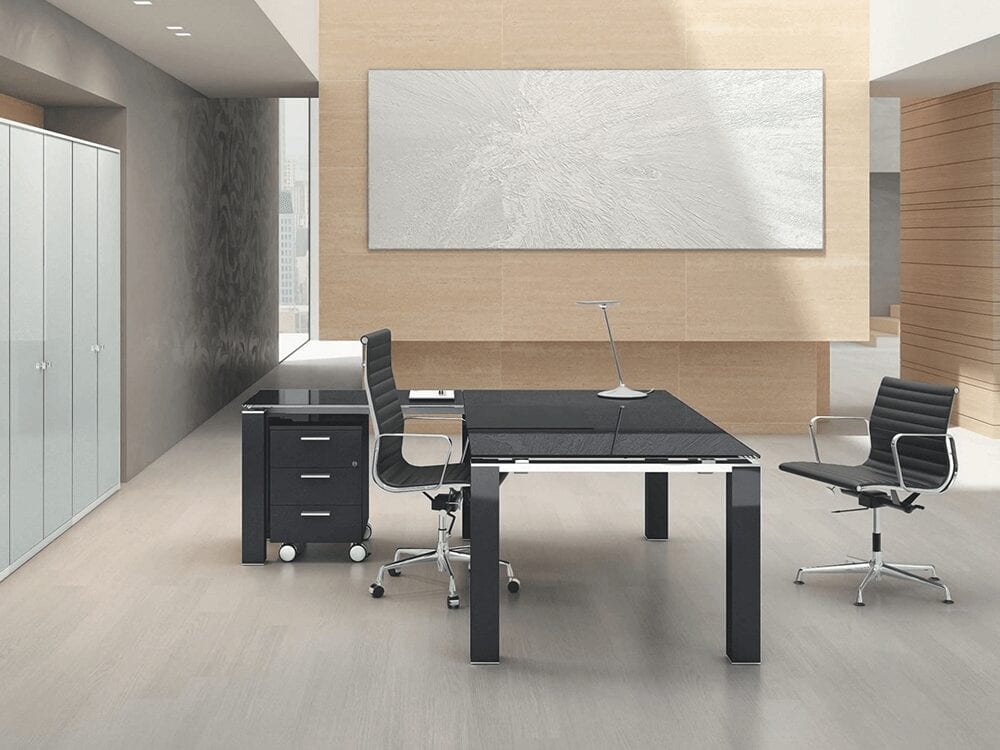 Elegante – Elegant Toughened Glass Top Executive Desk with Optional Return Elegante – Elegant Toughened Glass Top Executive Desk with Optional Return