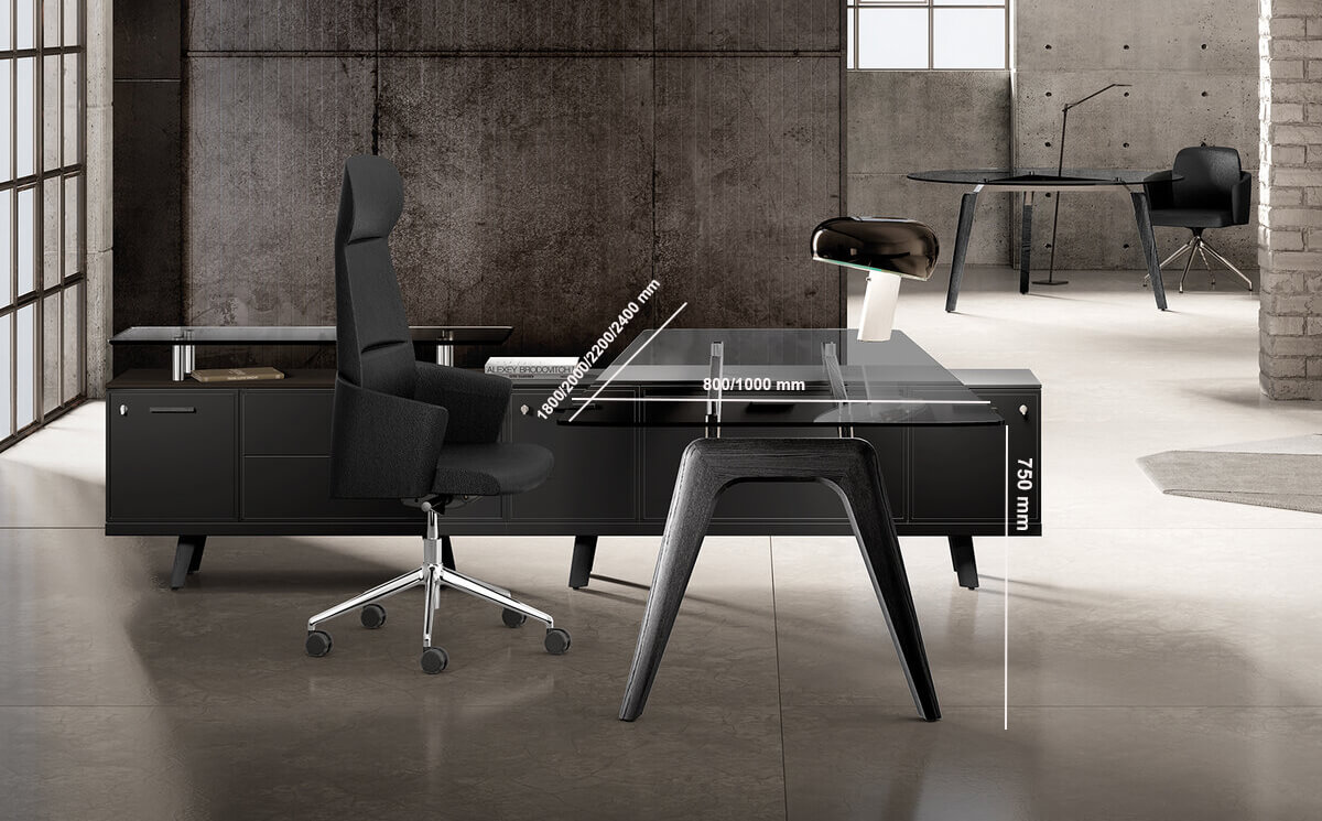 Forza 2 – Modern Glass Top Executive Desk With A Leg With Optional Credenza Unit Forza 2 – Modern Glass Top Executive Desk With A Leg With Optional Credenza Unit