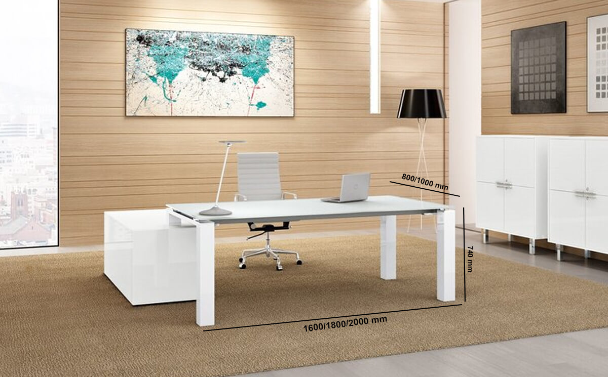 Noemi – Glass Top Executive Desk With Goalpost U Leg And Optional Credenza Unit Noemi – Glass Top Executive Desk With Goalpost U Leg And Optional Credenza Unit