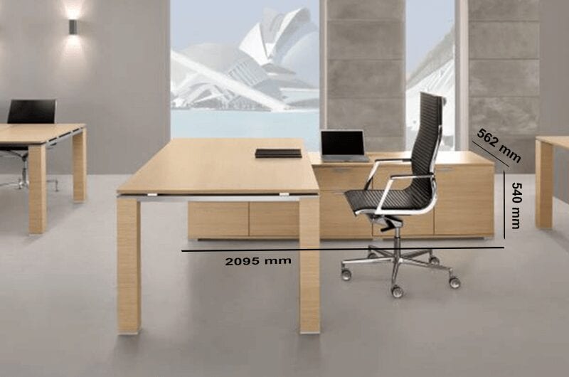 Kingsley 1 - Natural Oak or Walnut Wood Finish Executive Desk with Goalpost U Leg and Optional Credenza Unit