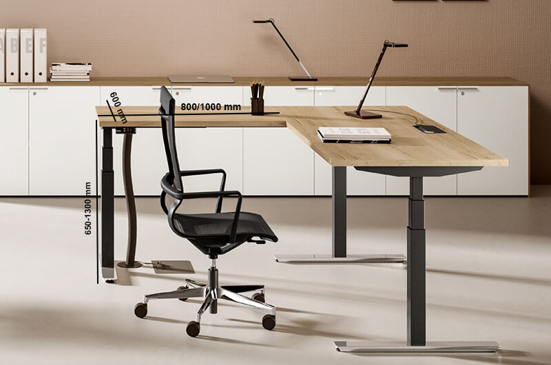 Vigente – Electric Height Adjustable At Fixed Positions Desk With Optional Return & Credenza Unit 01 Vigente – Electric Height Adjustable At Fixed Positions Desk With Optional Return & Credenza Unit 01