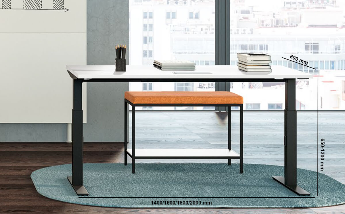 Vigente – Electric Height Adjustable At Fixed Positions Desk With Optional Return & Credenza Unit Vigente – Electric Height Adjustable At Fixed Positions Desk With Optional Return & Credenza Unit