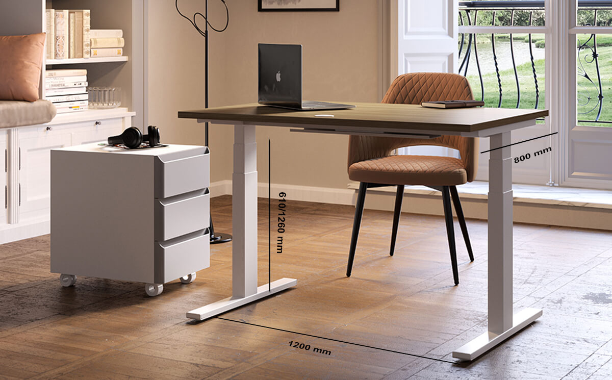Chiara – Sleek Height Adjustable T Leg Home Office Desk With 3 Drawer Pedestal Size Chiara – Sleek Height Adjustable T Leg Home Office Desk With 3 Drawer Pedestal
