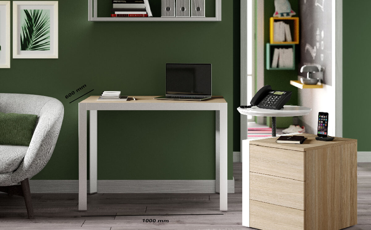 Nicola – Modern Home Office Desk With Wall Unit, 3 Drawer Pedestal & Attached Phone Stand Size Nicola – Modern Home Office Desk With Wall Unit, 3 Drawer Pedestal & Attached Phone Stand
