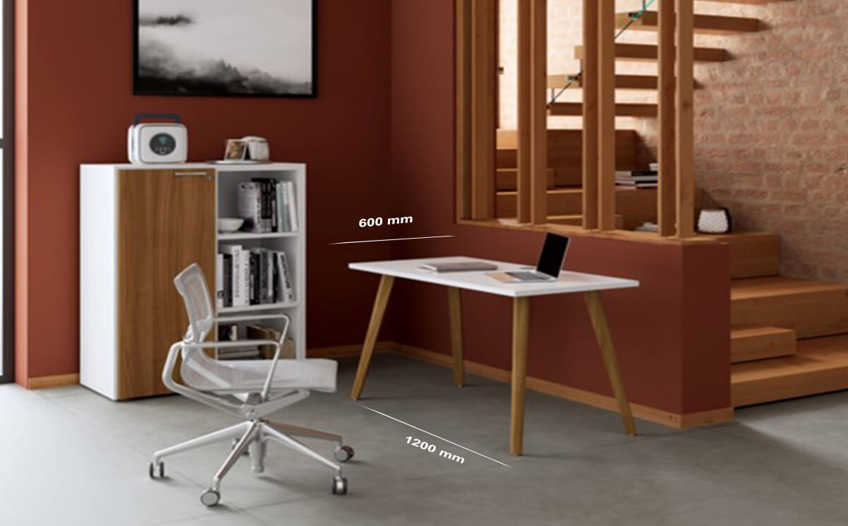 Stile – Modern Home Office Desk with 2 Shelves + 1 Closed Door Storage Size Stile