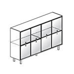 L2036 x D460 x H1255 (4 Pair Glass Doors with Knob with Handle and 2 Fixed Shelves)