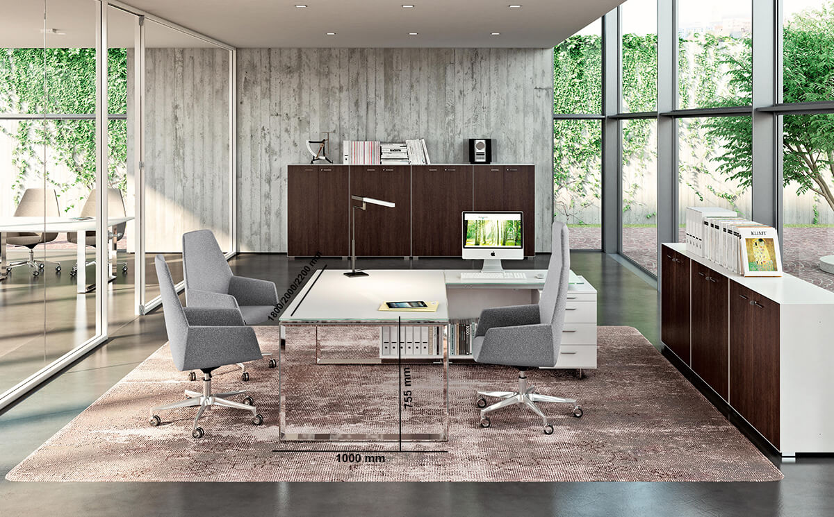 Enrique 3 Glass Top Ring Leg Executive Desk With Optional Return & Pedestal Unit Size Img Enrique 3 Glass Top Ring Leg Executive Desk With Optional Return & Pedestal Unit Size Img