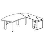 Desk with Glass Top Return and 3 Drawers Pedestal (Right Side)