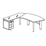 Desk with Glass Top Return and 3 Drawers Pedestal (Left Side)