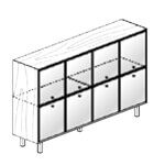 L2024 x D460 x H1249 (4 Pair of Glass Doors, 2 Fixed Shelves)