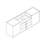 L2120 x D520 x H850 mm (2 Doors and Center 3 Drawers )