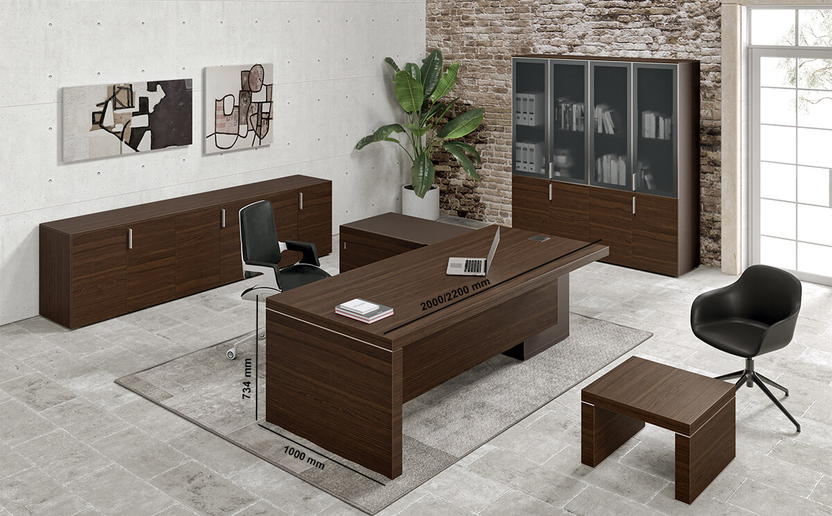 Alcee 1 – Slab Legs Executive Desk With Optional Return Credenza Unit Alcee 1 – Slab Legs Executive Desk With Optional Return Credenza Unit