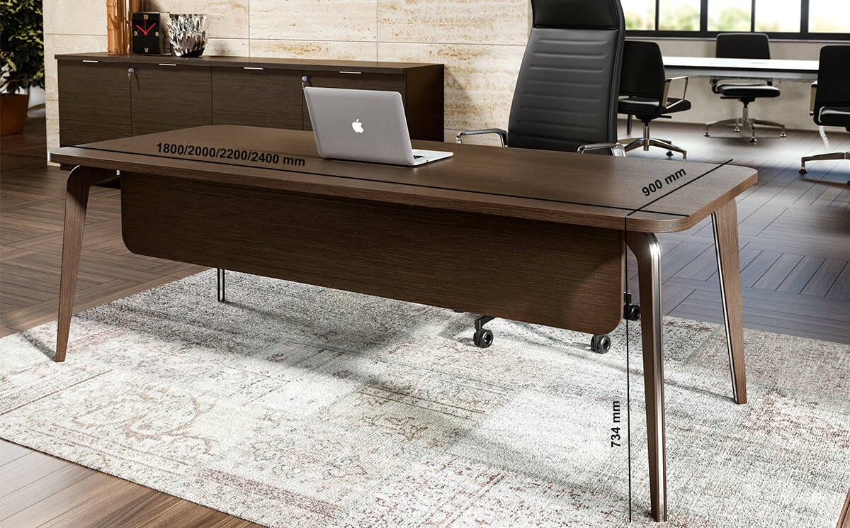 Aletta 1 – Wood Finish Executive Desk With Metal Legs With Wood Finish Cover And Optional Return Aletta 1 – Wood Finish Executive Desk With Metal Legs With Wood Finish Cover And Optional Return