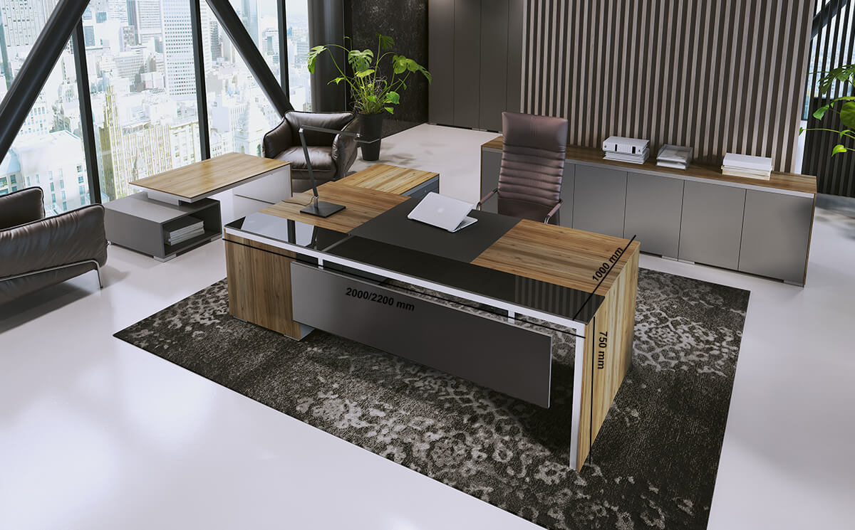 Paadini – Melamine Executive Desk With Glass And Leather Optional Credenza Paadini – Melamine Executive Desk With Glass And Leather Optional Credenza