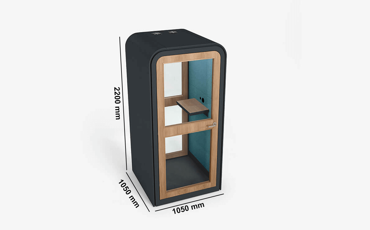 Alonso – Acoustic Phone Booth With Ventilation And Optional Table Dimension Image Alonso – Acoustic Phone Booth With Ventilation And Optional Table Dimension Image
