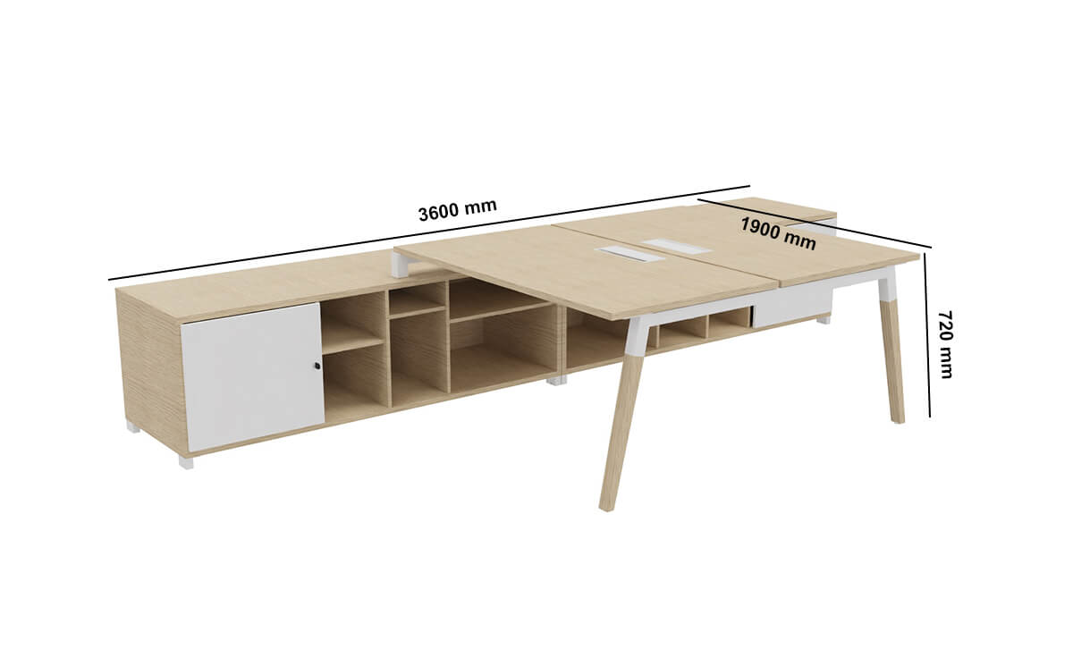 Najwa 1 Back To Back Desk With Credenza Unit And Wood Finish Legs Dimension Image Najwa 1 Back To Back Desk With Credenza Unit And Wood Finish Legs Dimension Image