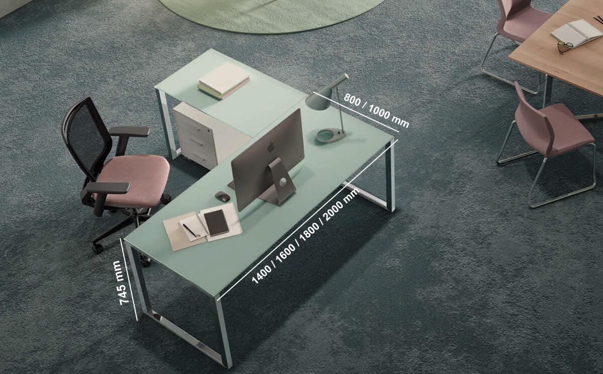 Eleonora 2 – Glass Top Executive Desk With Ring Or U Legs And Optional Return Size Image