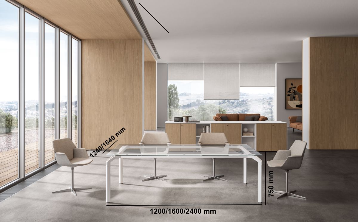 Romola – Meeting Table With Clear Glass Top And Aluminium Leg Middle Romola – Meeting Table With Clear Glass Top And Aluminium Leg Middle