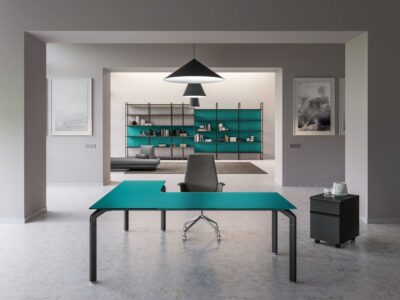 Vinny 2 – Lacquered Glass Top Executive Desk With Aluminium Legs 3