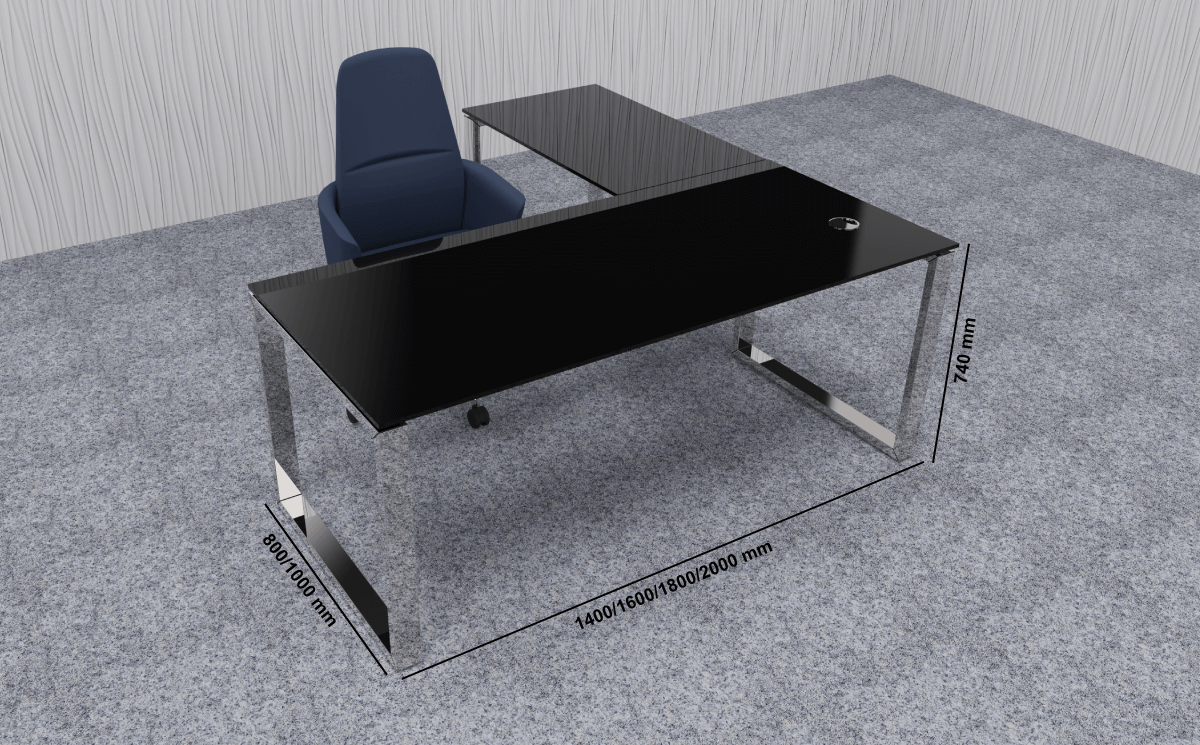 Raymond 4 – Glass Top Executive Desk With Optional Return Size Image Raymond 4 – Glass Top Executive Desk With Optional Return Size Image